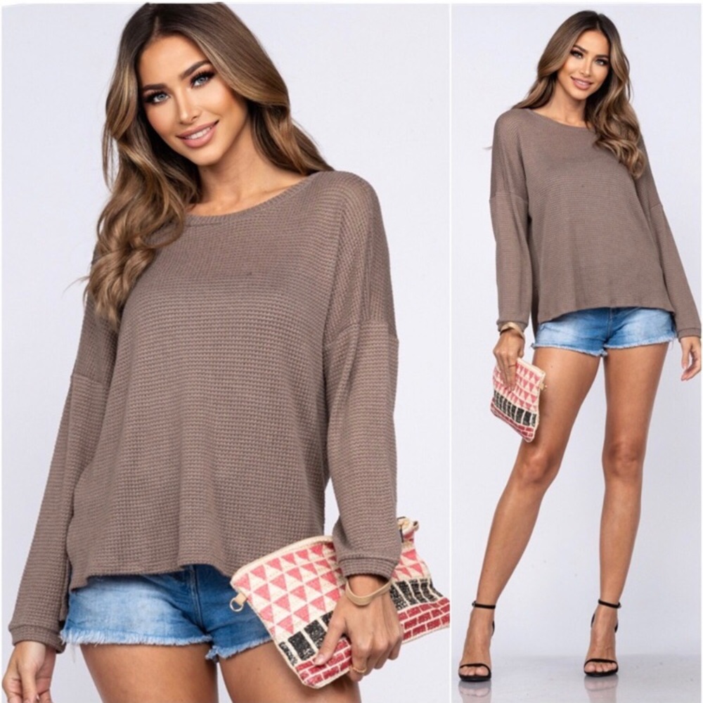 LAST ONE: Fall waffle knit cute trendy breathable lightweight casual top
